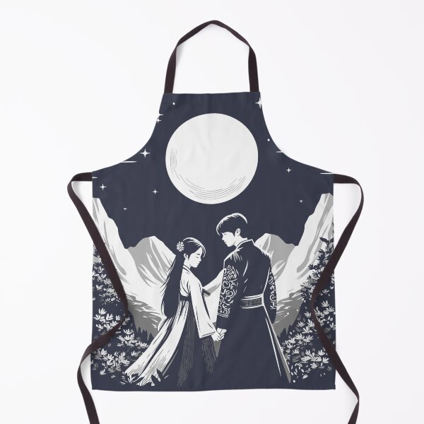 Item preview, Lovers in hanbok with Korean Mountains and Moonlight designed and sold by carodel.