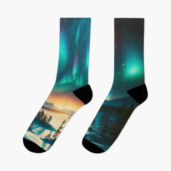 Item preview, Celestial Dance: The Northern Lights Over the Frozen Landscape designed and sold by masquetea.