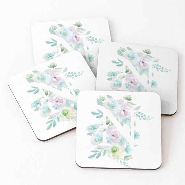 Item preview, Botanical alphabet N green and purple flowers hand painted  designed and sold by ColorandColor.