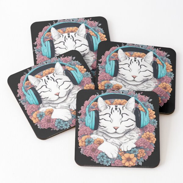 Item preview, cat headphones floral cat lover designed and sold by Catophile.