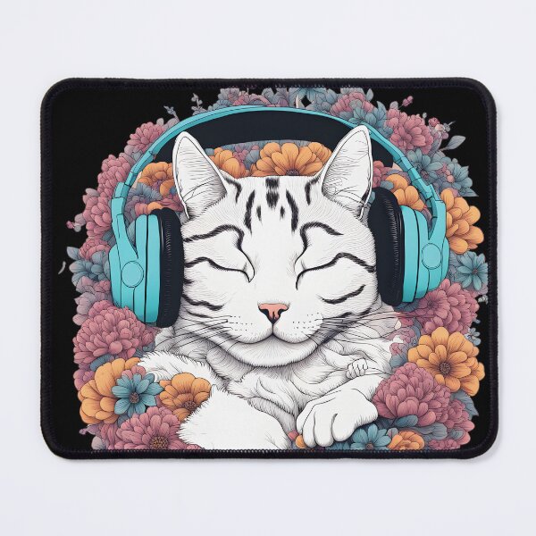 Item preview, cat headphones floral cat lover designed and sold by Catophile.