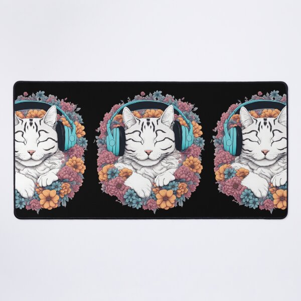 Item preview, cat headphones floral cat lover designed and sold by Catophile.