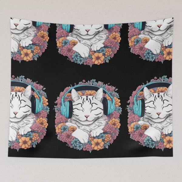 Item preview, cat headphones floral cat lover designed and sold by Catophile.