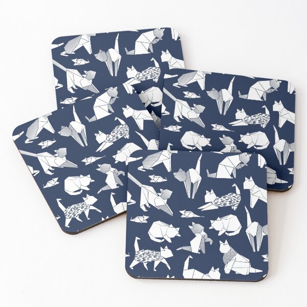 Item preview, Origami kitten friends // blue navy background paper cats designed and sold by SelmaCardoso.