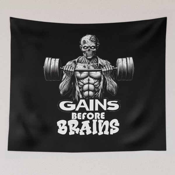 Item preview, Gains Before Brains - Gym Lovers Zombie designed and sold by SRZT.