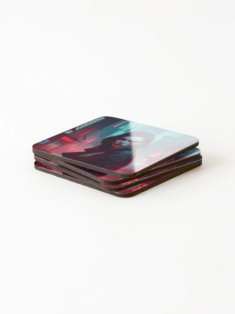 Thumbnail 4 of 5, Coasters (Set of 4), Cyberpunk Woman designed and sold by RaccoolDesign.