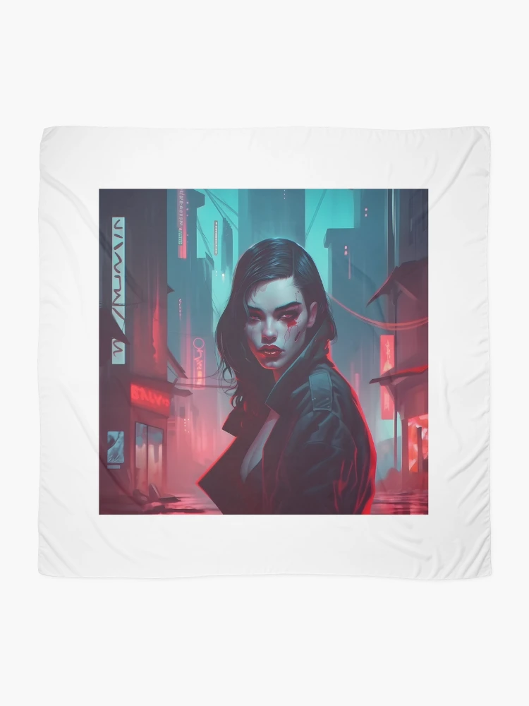 Thumbnail 2 of 3, Scarf, Cyberpunk Woman designed and sold by RaccoolDesign.