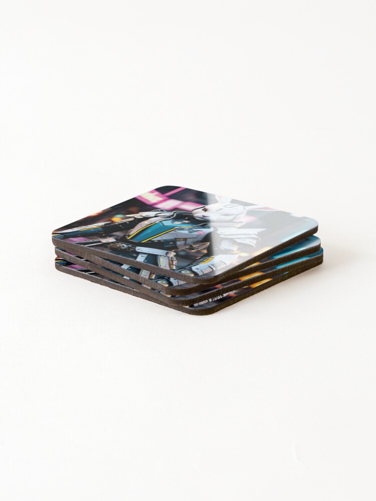 Thumbnail 4 of 5, Coasters (Set of 4), Cyberpunk Rabbit 4 designed and sold by Decyo.
