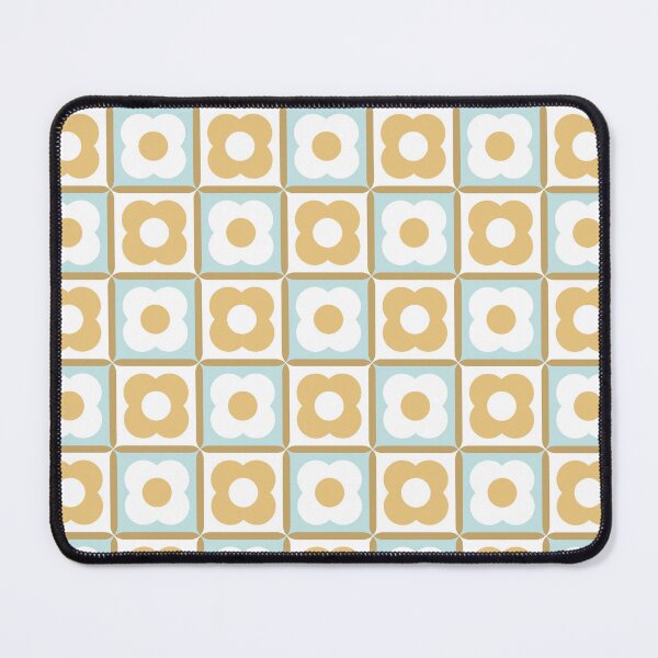 Item preview, Retro Floral Checker Pattern Aqua and Gold Yellow designed and sold by trdstudio.