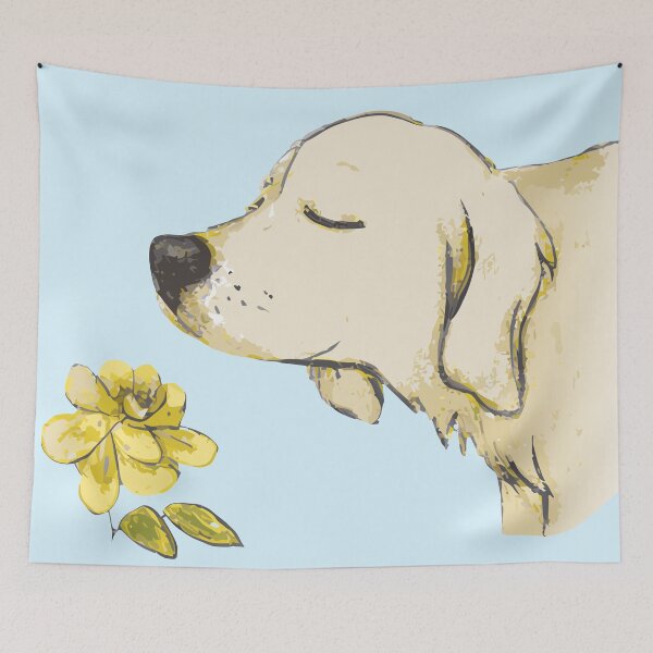 Item preview, Golden Retriever smelling a flower designed and sold by sarahdylan.