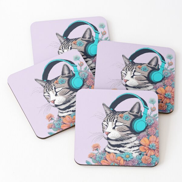 Item preview, cat headphones floral cat lover designed and sold by Catophile.