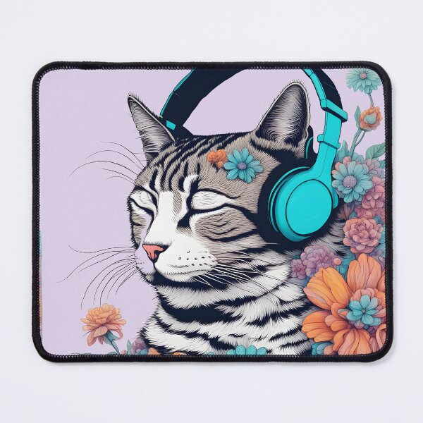 Item preview, cat headphones floral cat lover designed and sold by Catophile.