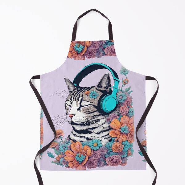 Item preview, cat headphones floral cat lover designed and sold by Catophile.