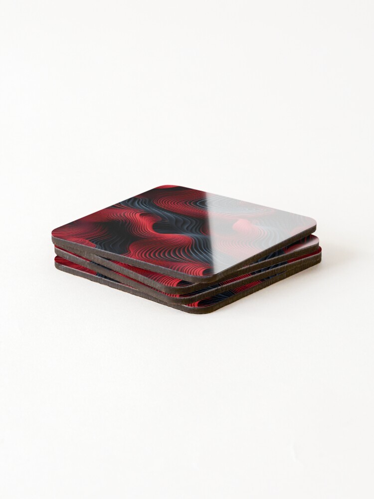 Thumbnail 4 of 5, Coasters (Set of 4), Velvet Ripples: Dynamic Red and Black Abstract designed and sold by VectorPlace.