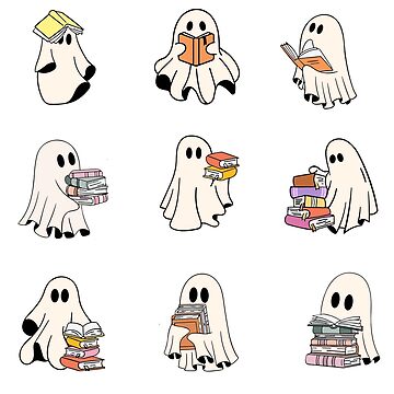 Artwork thumbnail, Reading Sheet Ghost Cute Ghosts Reading Pack Book Set Spooky Book Lovers Gift Ideas by StickyBook
