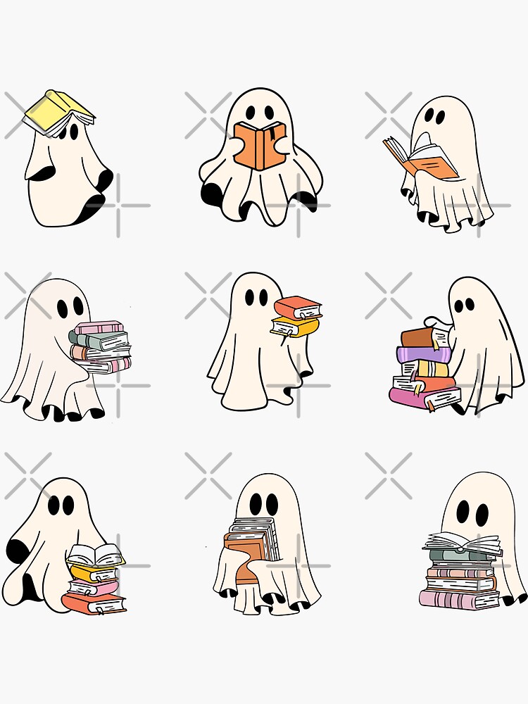Thumbnail 3 of 3, Sticker, Reading Sheet Ghost Cute Ghosts Reading Pack Book Set Spooky Book Lovers Gift Ideas designed and sold by StickyBook.