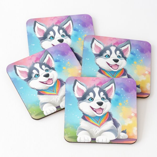 Aperçu de l'œuvre Chiot Husky Avec Fond Coloré créée et vendue par Wolfheartart.