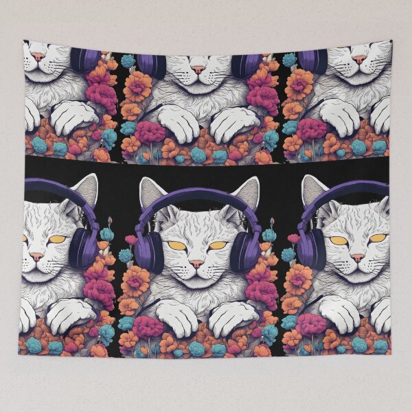Item preview, Witchy cat headphones floral cat lover designed and sold by Catophile.