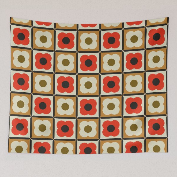 Item preview, Retro Floral Checker Pattern Red, Burnt Orange, Cream designed and sold by trdstudio.
