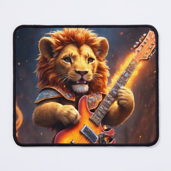 Item preview, Lion jamming on his firey guitar designed and sold by Geek-Girl-Art.
