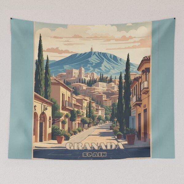 Item preview, Granada Sunset Magic: Vintage Travel Poster designed and sold by Ceemko's Vintage Corner.