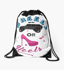 Wheels or Heels - Gender Reveal Baby Shower T-shirt Drawstring Bag
