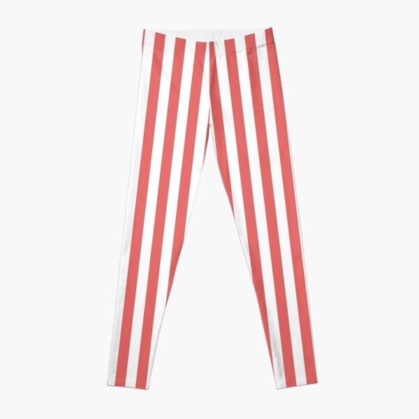 Tropical Red and White Stripes Pattern Leggings