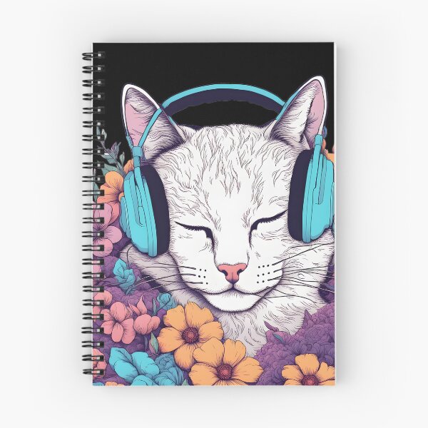 Item preview, white Aesthetic Cat headphones and flowers  designed and sold by Catophile.