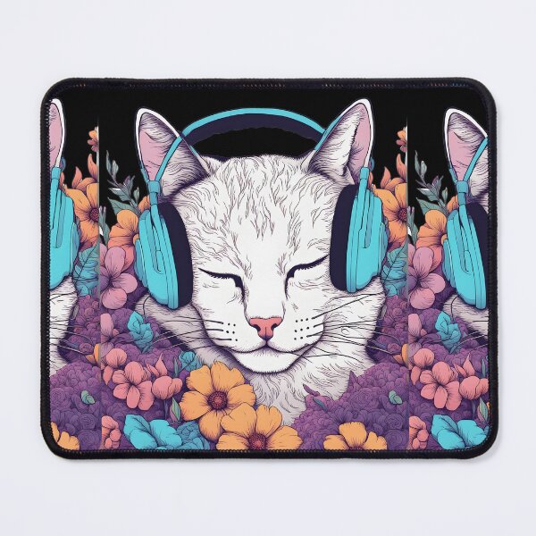 Item preview, white Aesthetic Cat headphones and flowers  designed and sold by Catophile.