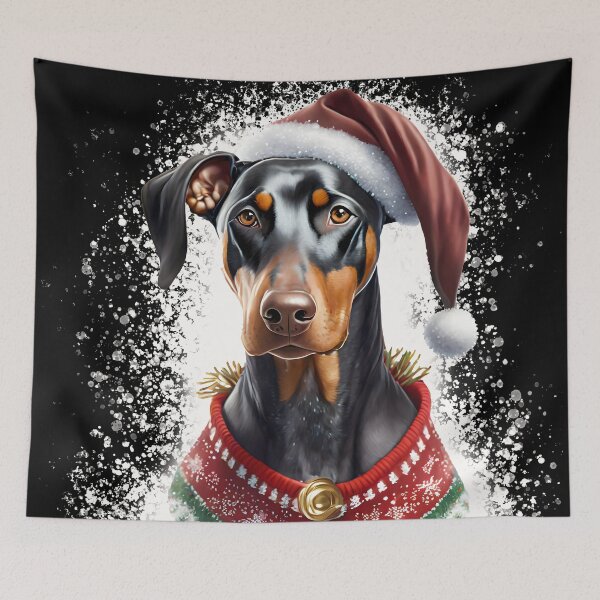 Item preview, Natural ear doberman with santa hat, christmas season portrait with snow particles designed and sold by emaotx.