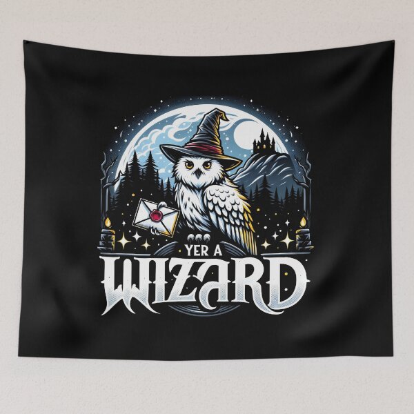 Item preview, Yer a Wizard - Owl with a Sorcerer Hat in a Magical Night - Fantasy designed and sold by Fenay Designs.