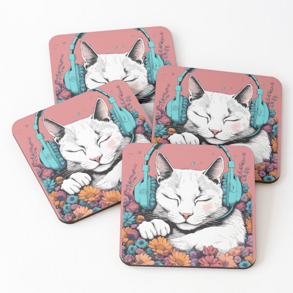 Item preview, Peaceful cat headphones floral cat lover designed and sold by Catophile.