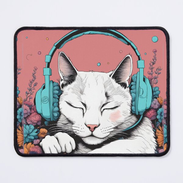 Item preview, Peaceful cat headphones floral cat lover designed and sold by Catophile.