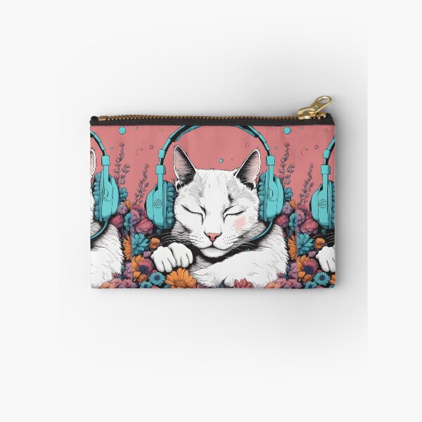 Item preview, Peaceful cat headphones floral cat lover designed and sold by Catophile.