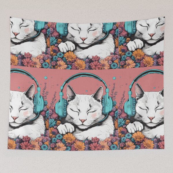 Item preview, Peaceful cat headphones floral cat lover designed and sold by Catophile.