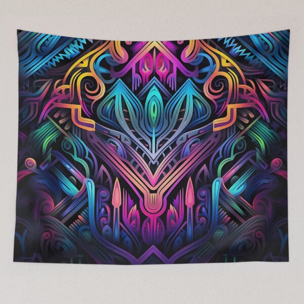 Item preview, Fluorescent multicolor tribal network print designed and sold by dcrc.