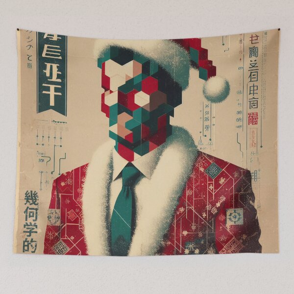 Item preview, geometric Santa Japanese Christmas poster designed and sold by IAPICTURE.
