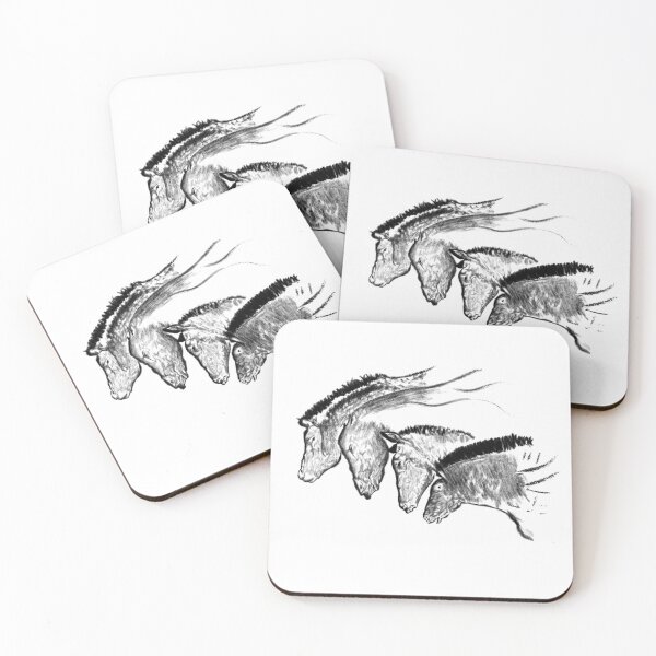 Item preview, Stone Age cave painting of four horses from the Chauvet Cave Lines designed and sold by archbestos.