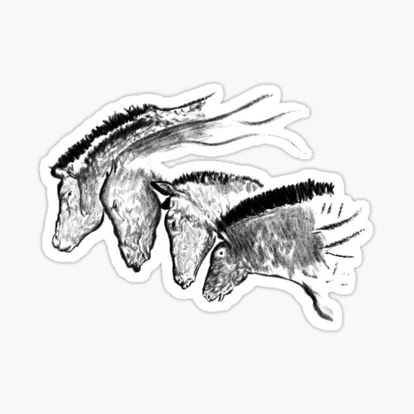 Aperçu de l'œuvre Peinture rupestre de l'âge de pierre représentant quatre chevaux des lignes de la grotte Chauvet créée et vendue par archbestos.