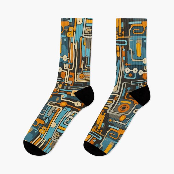 Item preview, Blue and Orange Circuit Board Pattern on Black designed and sold by Blue-Banana.