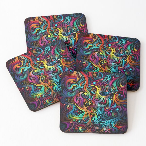 Item preview, fluorescent multicolor tribal network prin designed and sold by dcrc.