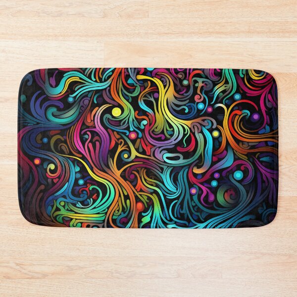 Item preview, fluorescent multicolor tribal network prin designed and sold by dcrc.