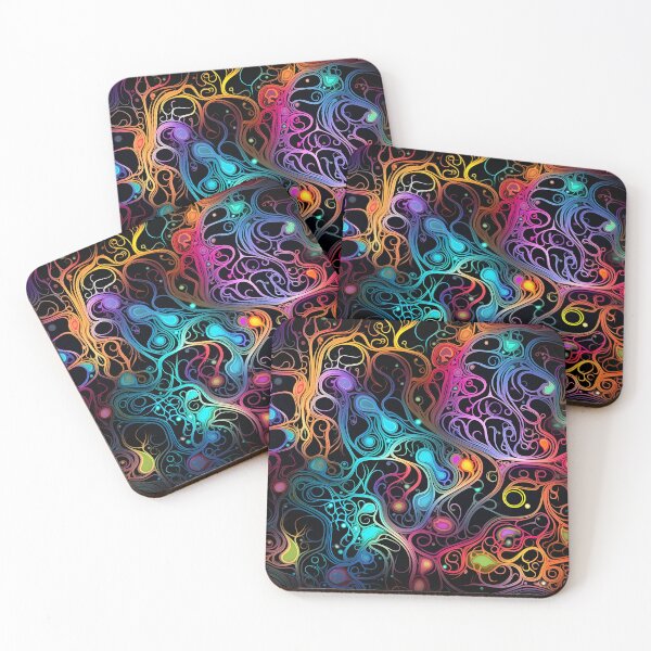 Item preview, fluorescent multicolor tribal network print designed and sold by dcrc.