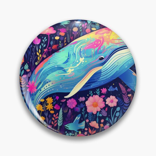 Item preview, Colorful humpback whale floral print designed and sold by dcrc.