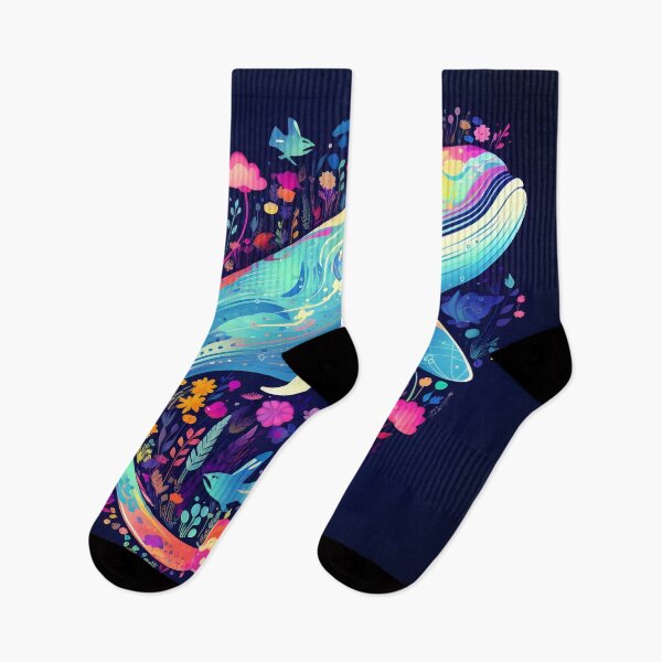 Item preview, Colorful humpback whale floral print designed and sold by dcrc.