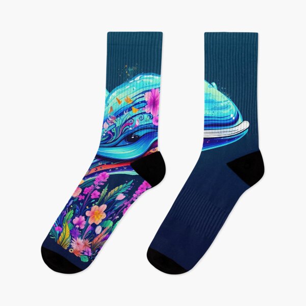 Item preview, colorful humpback whale floral print designed and sold by dcrc.