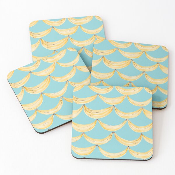 Item preview, Watercolor painting of yellow bananas on light blue background designed and sold by marufemia.