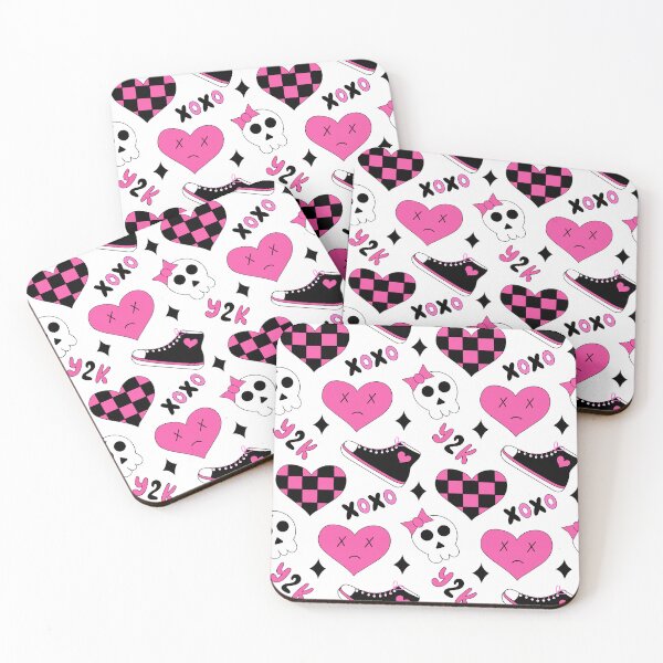Item preview, Seamless pattern with emo elements. Y2k style. Hearts in chessboard, XoXo, sneakers, skulls. Black and pink. Vector flat illustration. stock illustration designed and sold by anatim33.