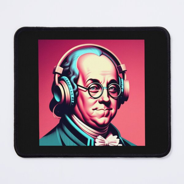Item preview, Pink Benjamin Franklin Wearing Retro Headphones designed and sold by musicgeniusart.