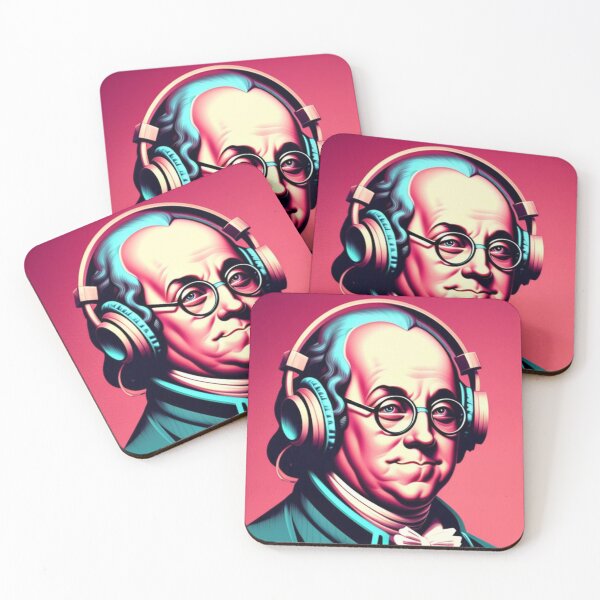 Item preview, Pink Benjamin Franklin Wearing Retro Headphones designed and sold by musicgeniusart.